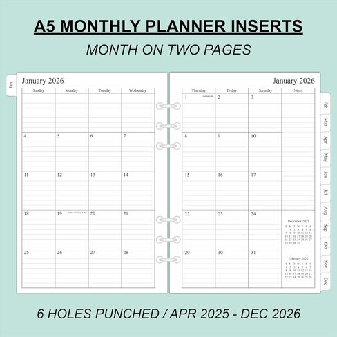 newestor 2024-2025 إعادة تعبئة المخطط الشهري لملف A5، صفحتين في الشهر، 18 شهرًا من يوليو 2024 - ديسمبر 2025، 5.6 بوصة × 8.25 بوصة، 6 فتحات مثقوبة in Kuwait