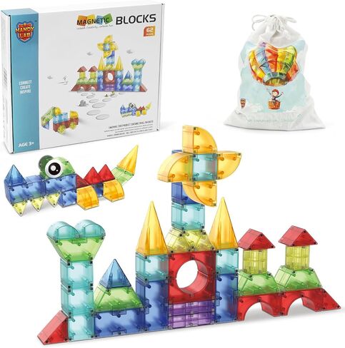 Clear Magnetic Building Blocks Toy Set 16 Different Shapes & 9 Colors Build Vehicles, Animals, Figures, Great Gift for Kids Ages 3 & Up Boys Girls Toddlers STEM (32 Pc) in Saudi Arabia