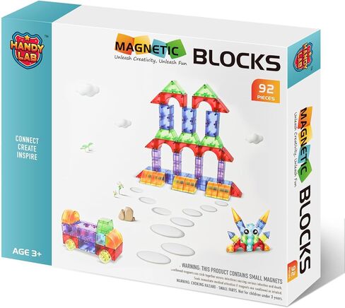 Clear Magnetic Building Blocks Toy Set 16 Different Shapes & 9 Colors Build Vehicles, Animals, Figures, Great Gift for Kids Ages 3 & Up Boys Girls Toddlers STEM (32 Pc) in Saudi Arabia