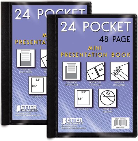 كتاب عرض تقديمي صغير ، 5.5 "× 8.5" (نصف صفحة) ، 24 جيوب/48 صفحة ، حزمة 2 ، كتيبات بولي صغيرة بأكمام واضحة ، مع جيب أمامي عرض واضح (أزرق) in Saudi Arabia