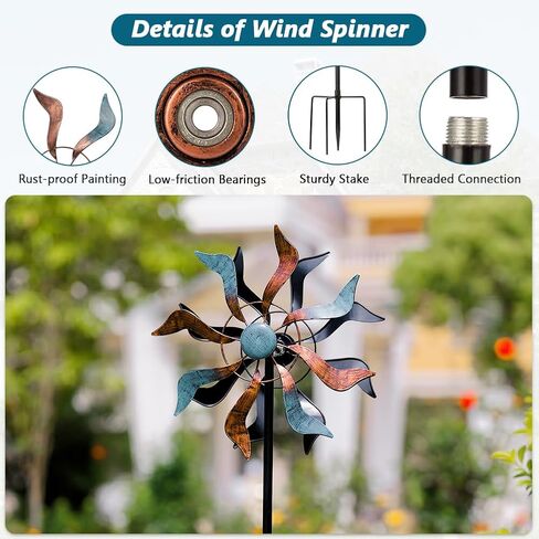 Metal Wind Spinners Outdoor, 21" Dia Colorful Wind Sculpture & Spinner, Large Kinetic Windmill for Garden Yard Patio Decor, 66" Tall in Saudi Arabia