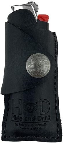 Hide & Drink, Rustic Leather Lighter Protective Case Handmade (Charcoal Black) in Saudi Arabia