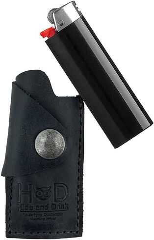 Hide & Drink, Rustic Leather Lighter Protective Case Handmade (Charcoal Black) in Saudi Arabia