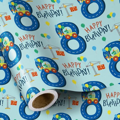 RUSPEPA 1st Birthday Boy Wrapping Paper - Mini Roll - Dinosaur Truck Happy Birthday Design for Boys' Birthday Party and More - 17 inches x 16.4 feet - 1 Year Old in Saudi Arabia