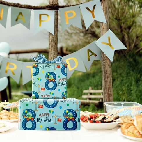RUSPEPA 1st Birthday Boy Wrapping Paper - Mini Roll - Dinosaur Truck Happy Birthday Design for Boys' Birthday Party and More - 17 inches x 16.4 feet - 1 Year Old in Saudi Arabia