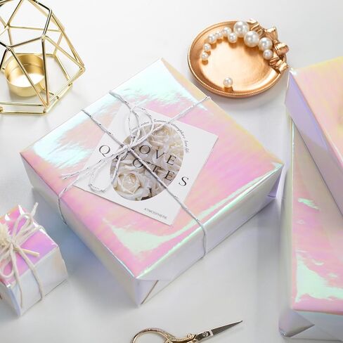 Burymento Holographic Iridescent Shiny Sparkle Metallic Glitter Blue Gift Wrapping Paper for Birthday, Valentines, Mothers day, Graduation, Wedding, Fathers day, Christmas (17 IN x 32.8 FT) in Saudi Arabia