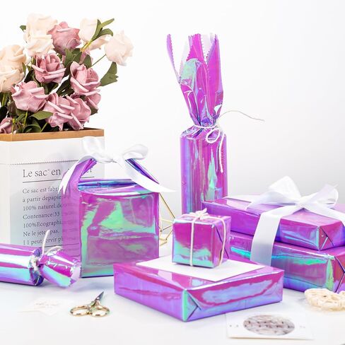 Burymento Holographic Iridescent Shiny Sparkle Metallic Glitter Blue Gift Wrapping Paper for Birthday, Valentines, Mothers day, Graduation, Wedding, Fathers day, Christmas (17 IN x 32.8 FT) in Saudi Arabia