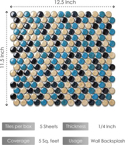 Penny Round Brown Tile Mottled Mosaic Tiles for Bathroom Shower Floor, Kitchen Backsplash, Accent Wall (Case of 5) in Saudi Arabia
