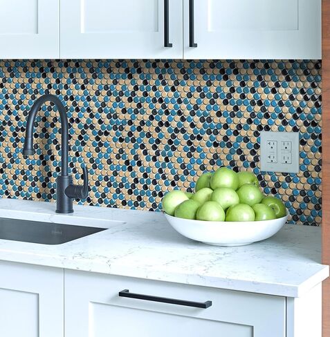 Penny Round Brown Tile Mottled Mosaic Tiles for Bathroom Shower Floor, Kitchen Backsplash, Accent Wall (Case of 5) in Saudi Arabia