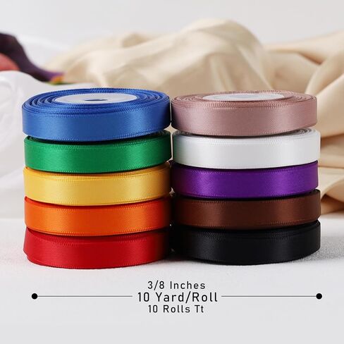 LaRibbons 3/8 Inch 100 Yard Satin Ribbon for Crafts,10 Yd/Roll 10 Rolls Pink Double Faced Satin Ribbon Pack for Gift,Wedding Party Decoration in Saudi Arabia