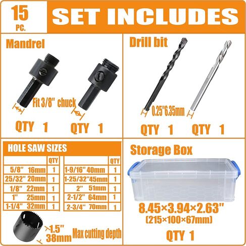 1-9/16" to 3-3/8" HSS Bi Metal Hole Saw Kit 6pcs Heavy Duty Hole Saw Bit for Wood Drywall Plastic Aluminum Mild Steel Iron Metal Stainless Steel in Saudi Arabia