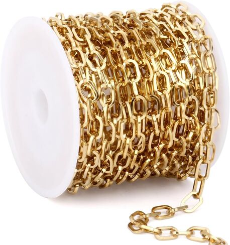16.5FT 18K Gold Plated Paperclip Chains Roll, 4.3mm Gold Stainless Steel Textured Paperclip Link Chains Spool Bulk for Jewelry Making in Saudi Arabia