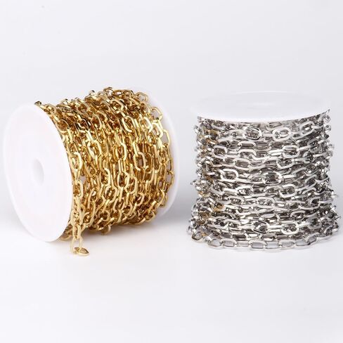 16.5FT 18K Gold Plated Paperclip Chains Roll, 4.3mm Gold Stainless Steel Textured Paperclip Link Chains Spool Bulk for Jewelry Making in Saudi Arabia