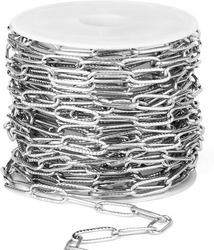 16.5FT 18K Gold Plated Paperclip Chains Roll, 4.3mm Gold Stainless Steel Textured Paperclip Link Chains Spool Bulk for Jewelry Making in Saudi Arabia