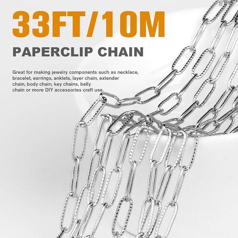 16.5FT 18K Gold Plated Paperclip Chains Roll, 4.3mm Gold Stainless Steel Textured Paperclip Link Chains Spool Bulk for Jewelry Making in Saudi Arabia