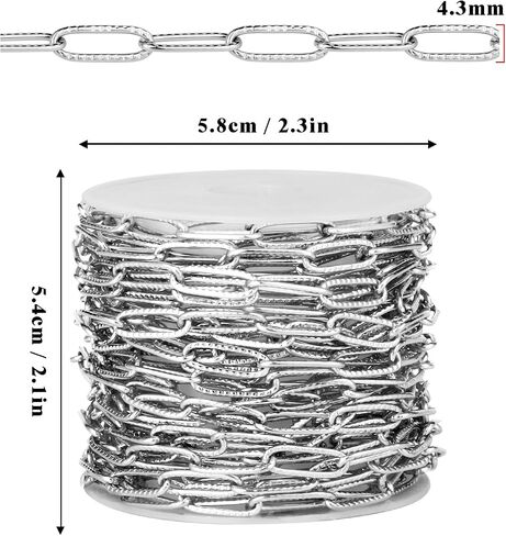 16.5FT 18K Gold Plated Paperclip Chains Roll, 4.3mm Gold Stainless Steel Textured Paperclip Link Chains Spool Bulk for Jewelry Making in Saudi Arabia