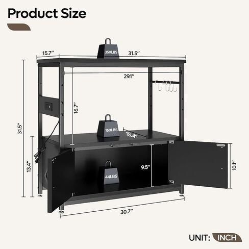 Bestier 20-29 Gallon Fish Tank Stand with Storage, Modern Aquarium Stand with Power Outlets, 31x15 Metal Reptile Terrarium Stand with Cabinet, Hook, and Adjustable Feet,350 Lbs Capacity(Black) in Saudi Arabia