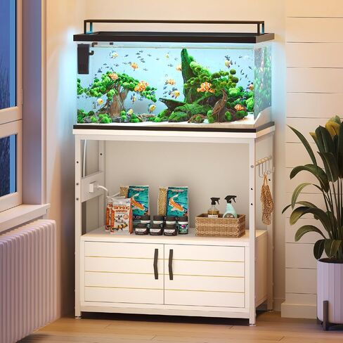 Bestier 20-29 Gallon Fish Tank Stand with Storage, Modern Aquarium Stand with Power Outlets, 31x15 Metal Reptile Terrarium Stand with Cabinet, Hook, and Adjustable Feet,350 Lbs Capacity(Black) in Saudi Arabia