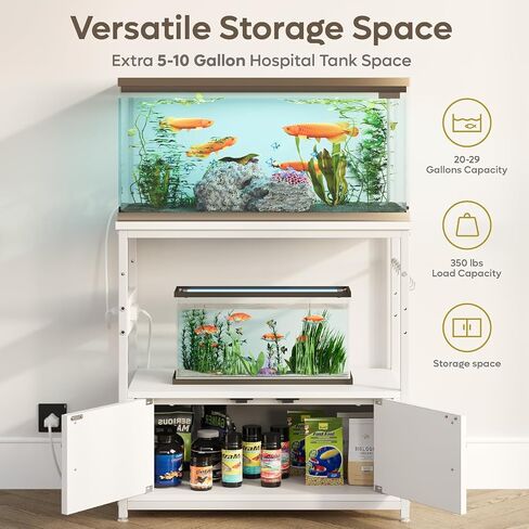Bestier 20-29 Gallon Fish Tank Stand with Storage, Modern Aquarium Stand with Power Outlets, 31x15 Metal Reptile Terrarium Stand with Cabinet, Hook, and Adjustable Feet,350 Lbs Capacity(Black) in Saudi Arabia