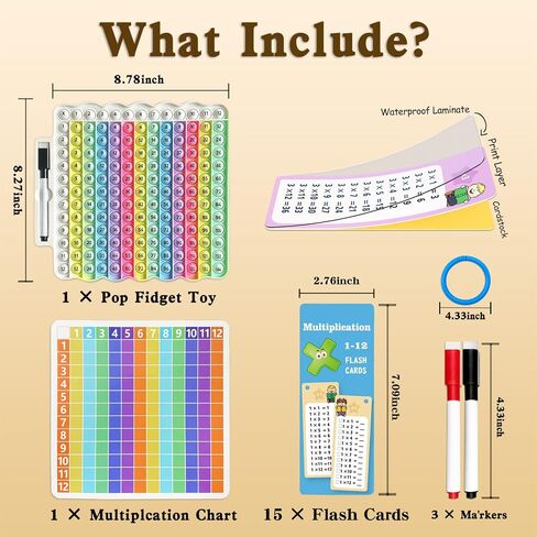 Multiplication Flash Cards + Pop Fidget Multiplication Chart, Times Table Educational Flashcard 3rd Grade, 4th, 5th, 6th Grade in Saudi Arabia
