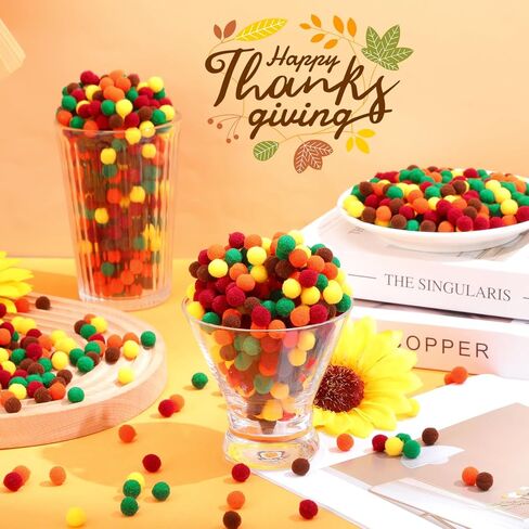 Tegeme 2000 Pieces Thanksgiving Pom Poms 1 cm Orange Brown Fall Pompoms and Fuzzy Balls for Arts Crafts Making DIY Autumn Thanksgiving Party Decorations Supplies(Orange Series) in Saudi Arabia