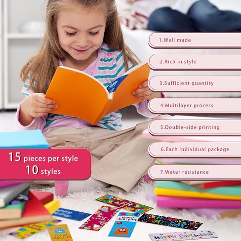 Tenare 100 Pieces Happy Birthday Bookmarks Laminated Imaginative Colors and Patterns for Students Classroom Stationery Supplies in Saudi Arabia