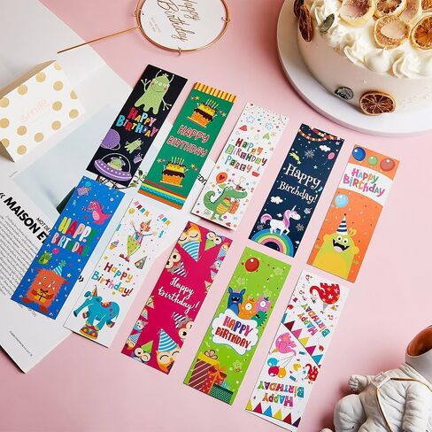 Tenare 100 Pieces Happy Birthday Bookmarks Laminated Imaginative Colors and Patterns for Students Classroom Stationery Supplies in Saudi Arabia
