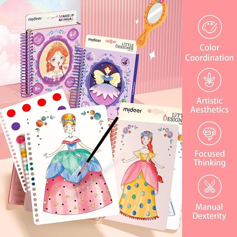 MiDeer Fashion Design Sketchbook with Watercolor Painting, Princess Dress-up Activity Book with Stencils and Stickers, Make-Up Fashion Designer Kits for Kids 5 6 7 (Lady Tea Party) in Saudi Arabia