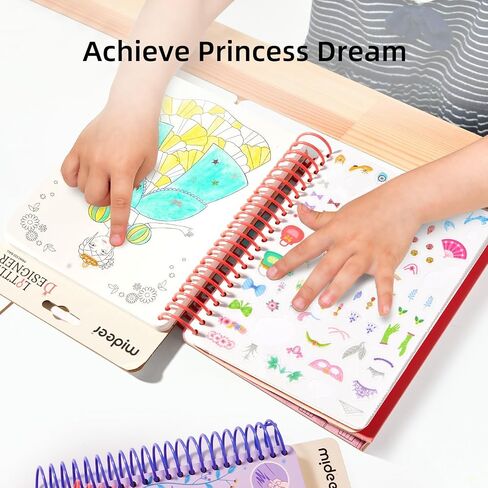 MiDeer Fashion Design Sketchbook with Watercolor Painting, Princess Dress-up Activity Book with Stencils and Stickers, Make-Up Fashion Designer Kits for Kids 5 6 7 (Lady Tea Party) in Saudi Arabia