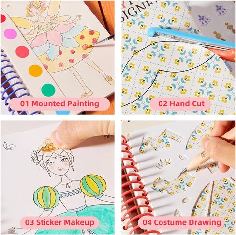 MiDeer Fashion Design Sketchbook with Watercolor Painting, Princess Dress-up Activity Book with Stencils and Stickers, Make-Up Fashion Designer Kits for Kids 5 6 7 (Lady Tea Party) in Saudi Arabia