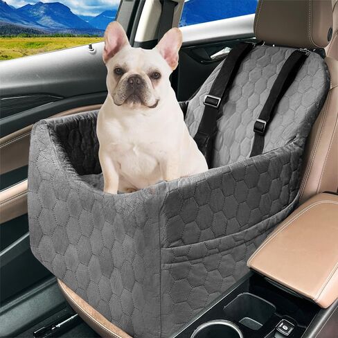 Dog Car Seat for Small/Medium Dogs - Dog Booster Seat with Safety Straps & Non-Slip Base, Travel Pet Car Seat with Storage Pockets, Washable & Removable, Suitable for Dogs Under 35 lbs (Gray) in Saudi Arabia