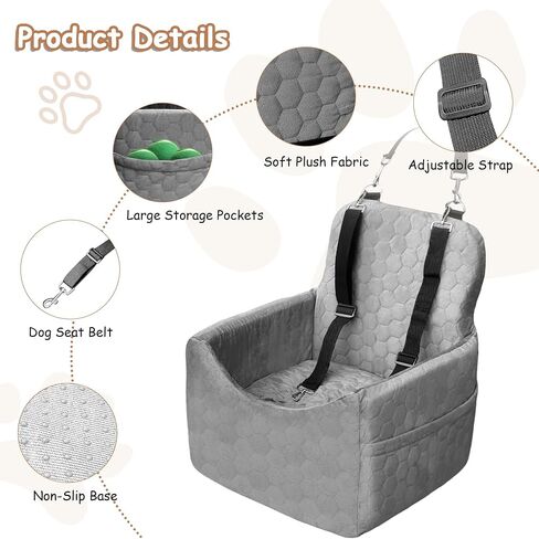 Dog Car Seat for Small/Medium Dogs - Dog Booster Seat with Safety Straps & Non-Slip Base, Travel Pet Car Seat with Storage Pockets, Washable & Removable, Suitable for Dogs Under 35 lbs (Gray) in Saudi Arabia