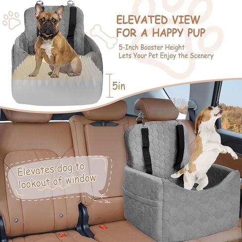 Dog Car Seat for Small/Medium Dogs - Dog Booster Seat with Safety Straps & Non-Slip Base, Travel Pet Car Seat with Storage Pockets, Washable & Removable, Suitable for Dogs Under 35 lbs (Gray) in Saudi Arabia