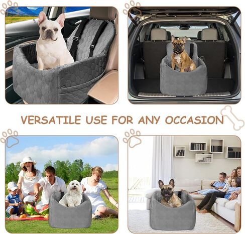 Dog Car Seat for Small/Medium Dogs - Dog Booster Seat with Safety Straps & Non-Slip Base, Travel Pet Car Seat with Storage Pockets, Washable & Removable, Suitable for Dogs Under 35 lbs (Gray) in Saudi Arabia