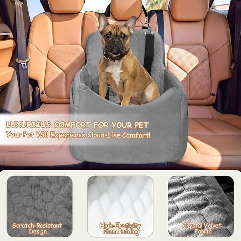 Dog Car Seat for Small/Medium Dogs - Dog Booster Seat with Safety Straps & Non-Slip Base, Travel Pet Car Seat with Storage Pockets, Washable & Removable, Suitable for Dogs Under 35 lbs (Gray) in Saudi Arabia