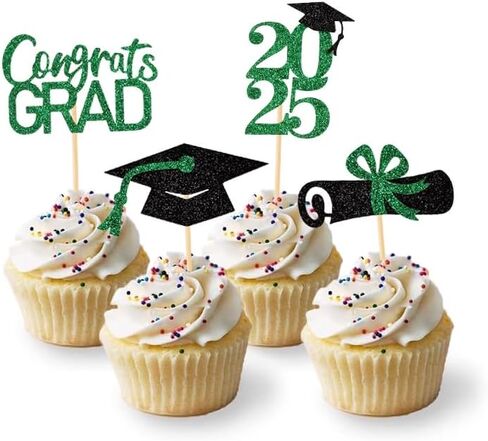 24Pack Glitter Graduation Cupcake Toppers Diploma Grad Cap Done Congrats 2025 Cupcake Picks Class of 2025 Cake Decorations for 2025 Graduation Theme Party Supplies(Gold) in Kuwait