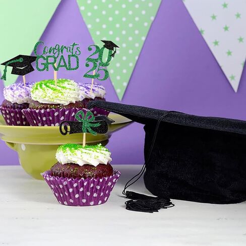 24Pack Glitter Graduation Cupcake Toppers Diploma Grad Cap Done Congrats 2025 Cupcake Picks Class of 2025 Cake Decorations for 2025 Graduation Theme Party Supplies(Gold) in Kuwait