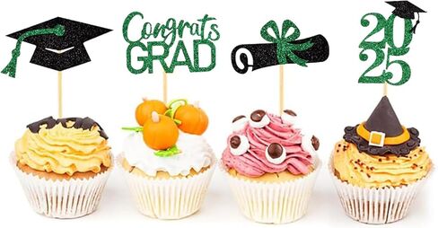24Pack Glitter Graduation Cupcake Toppers Diploma Grad Cap Done Congrats 2025 Cupcake Picks Class of 2025 Cake Decorations for 2025 Graduation Theme Party Supplies(Gold) in Kuwait