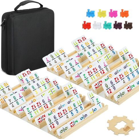 2-6 Players Mexican Train Dominoes Set with 6 Wooden Racks, 91 Tiles, Portable Case, Double 12 Dominos Set for Adults, Family Board Games for Adults, Valentines Day Gifts for Him Her Men Women Mom Dad in Saudi Arabia