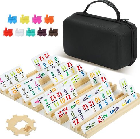 2-6 Players Mexican Train Dominoes Set with 6 Wooden Racks, 91 Tiles, Portable Case, Double 12 Dominos Set for Adults, Family Board Games for Adults, Valentines Day Gifts for Him Her Men Women Mom Dad in Saudi Arabia
