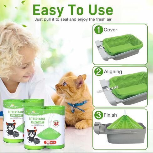 حقائب القمامة القط 50 العد المتوافقة مع Neakasa M1 و PetPivot Self Cleaning Cat Sterter Box استبدال أكياس النفايات مع الرباط الثقيلة مقاومة للتسرب 27 "× 13" in Kuwait