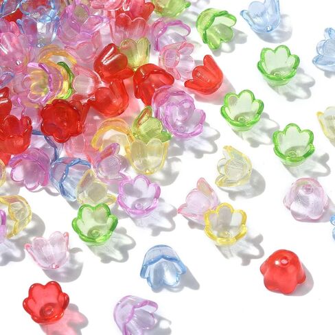 UR URLIFEHALL 300 PCS شفافة البوق الاكريليك بوق الزهرة قبعات حبة AB Color 5 petal Floral End Caps لصنع المجوهرات DIY in Kuwait