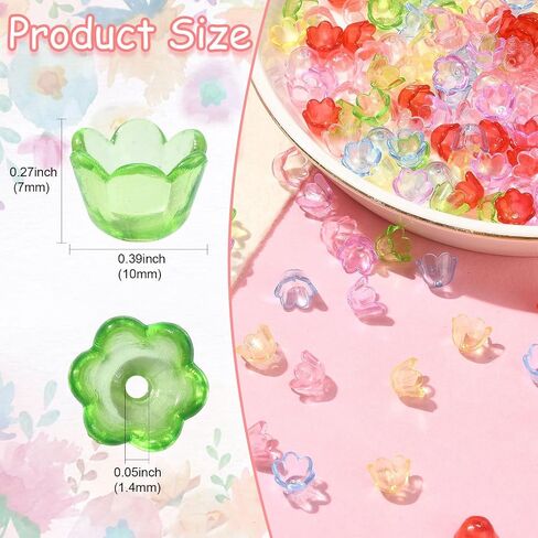 UR URLIFEHALL 300 PCS شفافة البوق الاكريليك بوق الزهرة قبعات حبة AB Color 5 petal Floral End Caps لصنع المجوهرات DIY in Kuwait