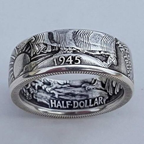 Silver Morgan Dollar Coin Ring 1945 Morgan Dollar Ring - Morgan Silver Dollar Coin Design Ring - Coin Ring Men National Emblem Engraved Signet Rings for Men Women One Dollar Coin Rings Size 7 in Saudi Arabia