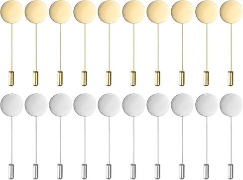 20-Pack Flat Round Tray Lapel Pin, Alloy DIY Boutonnieres Pins for Suit/Hat/Tie/Scarf Badge, Needle Corsage Safety Stick Blank Brooch Pin [1.97", Gold Tone] in Saudi Arabia