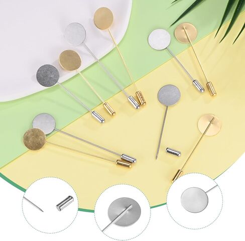 20-Pack Flat Round Tray Lapel Pin, Alloy DIY Boutonnieres Pins for Suit/Hat/Tie/Scarf Badge, Needle Corsage Safety Stick Blank Brooch Pin [1.97", Gold Tone] in Saudi Arabia