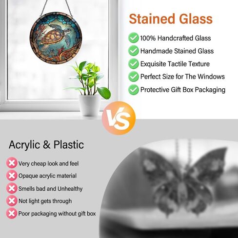 ديكور سلحفاة البحر Suncatcher نافذة زجاجية ملونة معلقة - شمس الشمس المصنوعة يدويًا للنوافذ مع السنانير - فن الزجاج الفني Sea Sun Casher في الهواء الطلق في الهواء الطلق هدايا عيد ميلاد لأمي جدة أمي in Kuwait