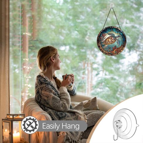 ديكور سلحفاة البحر Suncatcher نافذة زجاجية ملونة معلقة - شمس الشمس المصنوعة يدويًا للنوافذ مع السنانير - فن الزجاج الفني Sea Sun Casher في الهواء الطلق في الهواء الطلق هدايا عيد ميلاد لأمي جدة أمي in Kuwait