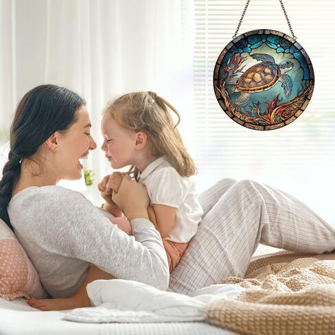 ديكور سلحفاة البحر Suncatcher نافذة زجاجية ملونة معلقة - شمس الشمس المصنوعة يدويًا للنوافذ مع السنانير - فن الزجاج الفني Sea Sun Casher في الهواء الطلق في الهواء الطلق هدايا عيد ميلاد لأمي جدة أمي in Kuwait