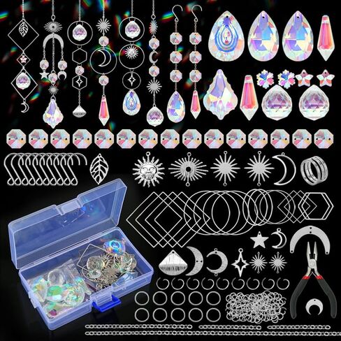 HYBEADS 200 Pcs DIY Suncatcher Making Kits for Adults Crystal Sun Catchers Crafts with Hooks Chains Pendants Rainbow Maker for Window Hanging Prism Indoor Outdoor Garden Xmas Wedding Party Decor in Saudi Arabia
